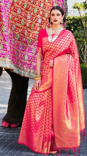 Deep Pink Woven Kanjivaram Saree - Special Wedding Edition
