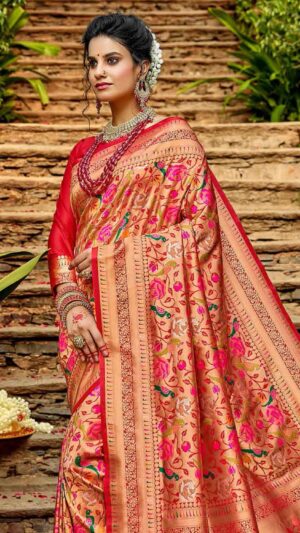 Crimson Red Golden Paithani Saree