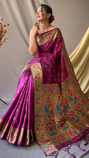 French Violet Paithani Saree
